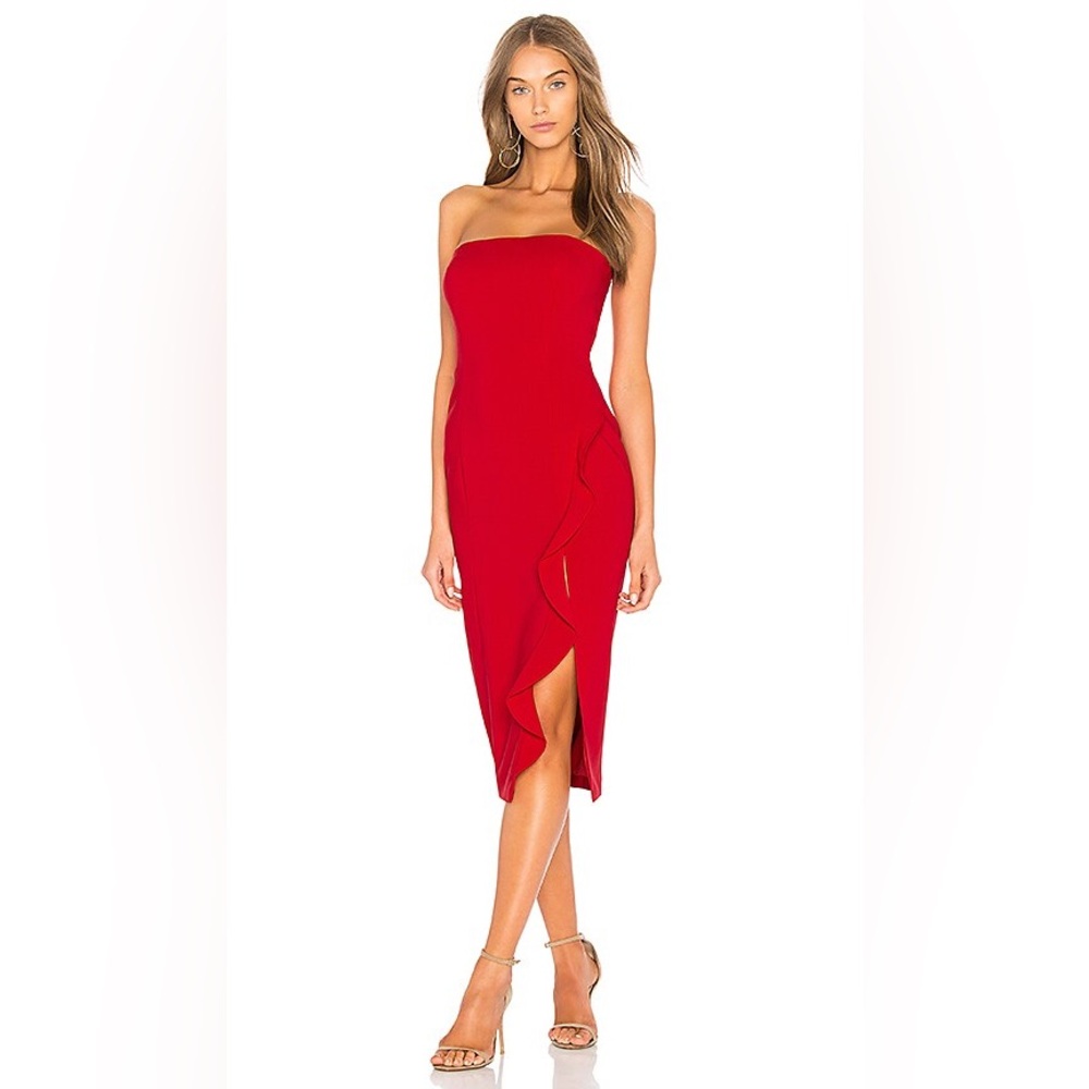 Jay Godfrey‎ Memphis Strapless Cocktail Dress w/ Ruffled Slit, Red